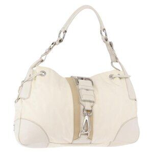 Authentic PRADA Shoulder Bag Nylon Leather White Silver
